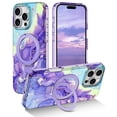 thumbnail image 1 of Casetego for iPhone 16 Pro Case,with Magnetic Invisible Ring Stand [Compatible with MagSafe],Rugged Slim Women Men Girl Shockproof Marble Pattern Design Case,Violet, 1 of 8