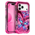 thumbnail image 1 of Casetego Compatible with iPhone 17 Pro Max 5G 2025 Case,Glow in The Dark Three Layer Heavy Duty Shockproof Protection Hard Plastic Bumper+Soft Silicone Protective Case,Rose Red Butterfly, 1 of 9