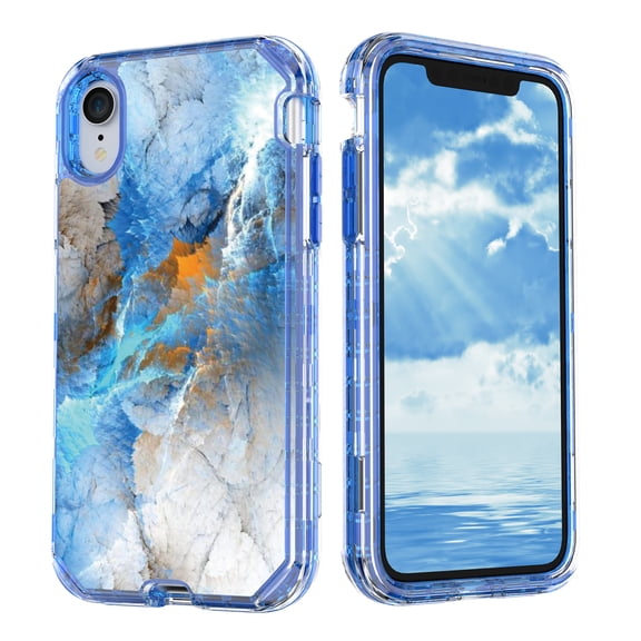 Casetego for iPhone XR Case 6.1",Shiny Bling Marble Full Body Protective Support Wireless Charing Bumper Rugged Anti-Scratch Hybrid Rubber Case Cover,Blue