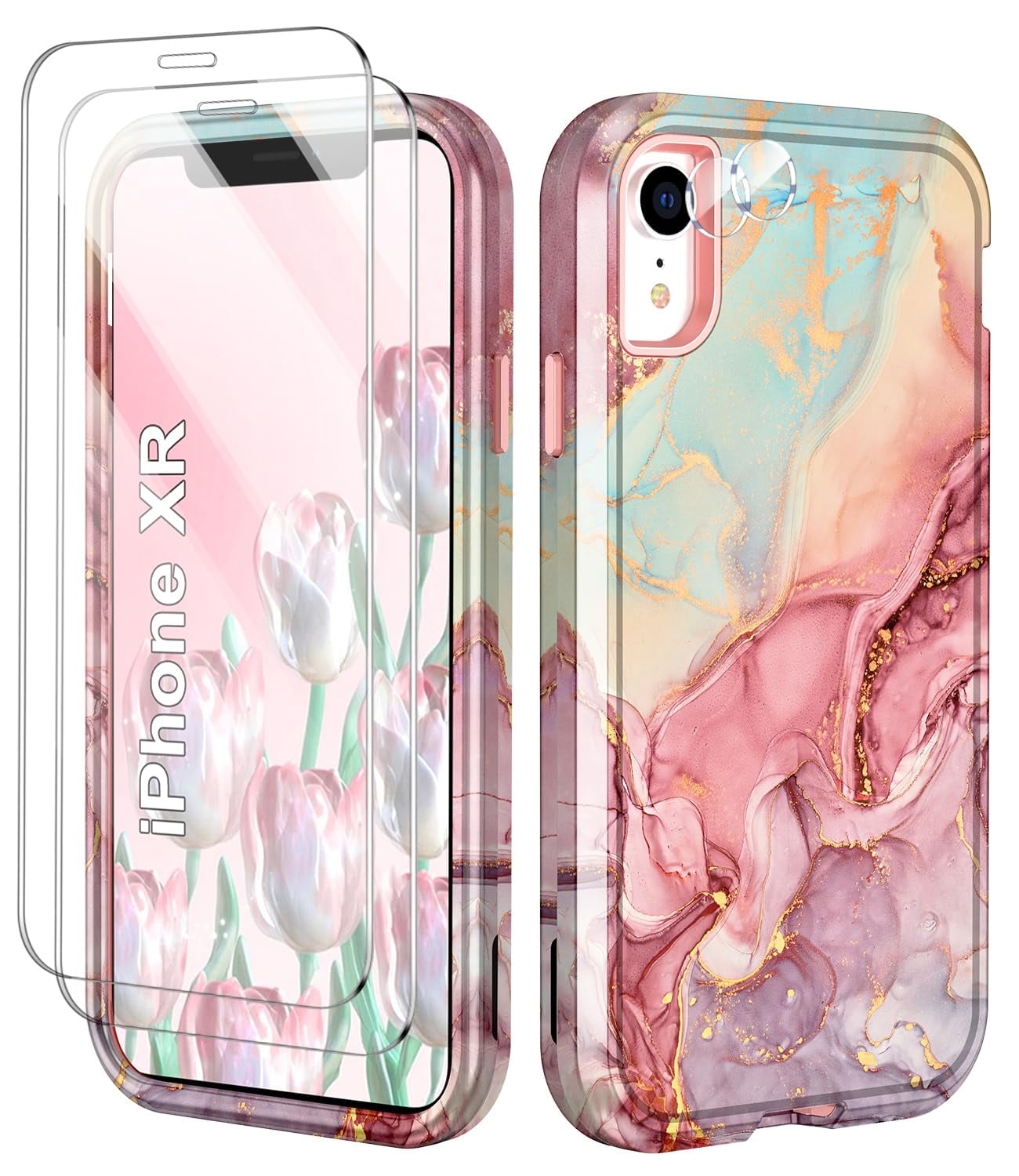 Casetego iPhone XR Sparkle Hard Silicone Case, Pack Screen