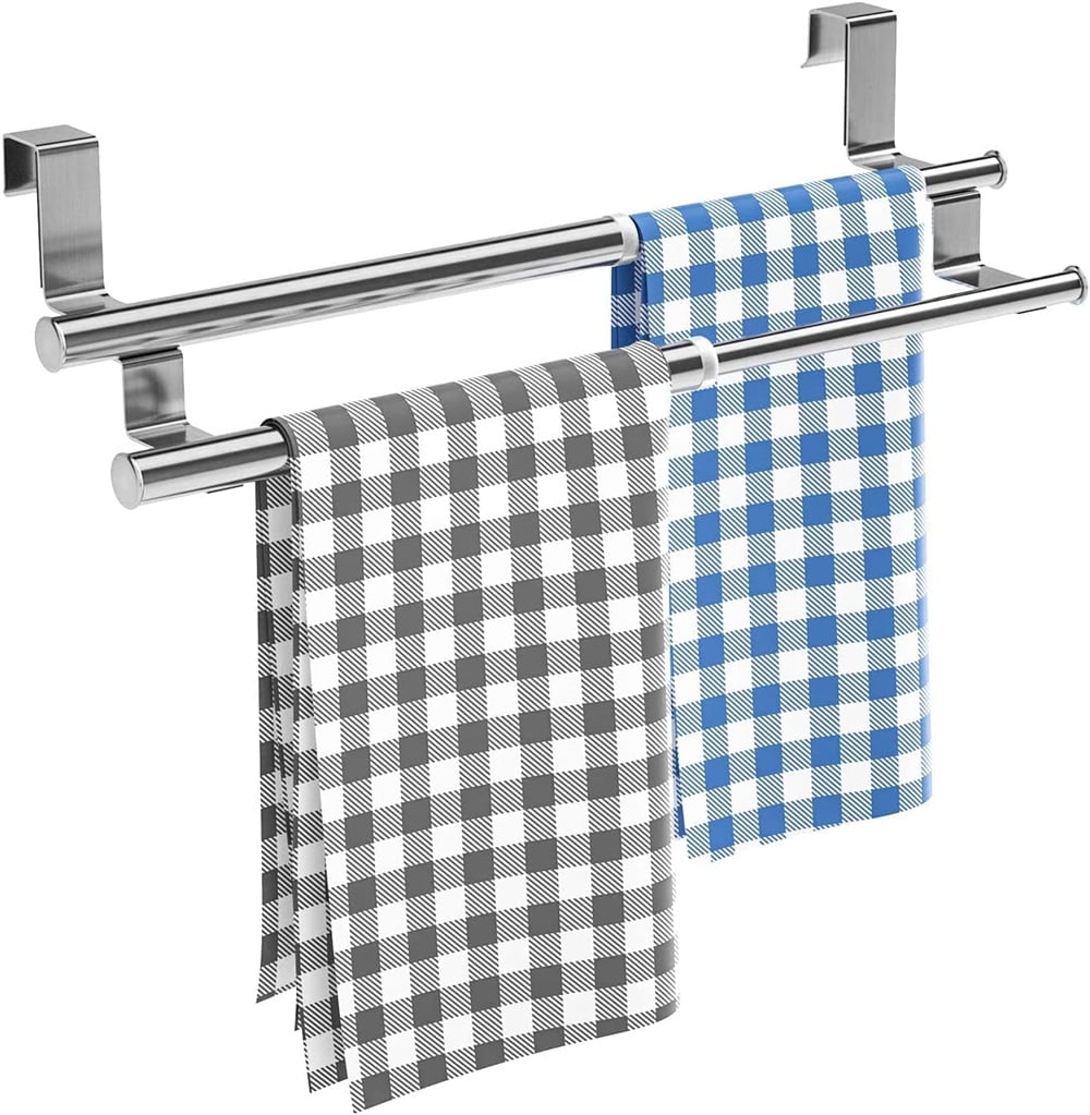 Casewin 1 Pack Cabinet Towel Rails,Adjustable Over Door Towel Rack Sink Towel Holder Stainless Steel Tea Towel Rail Kitchen Bathroom Towel Rack Over Door Cupboard Drawers Anti-Slip