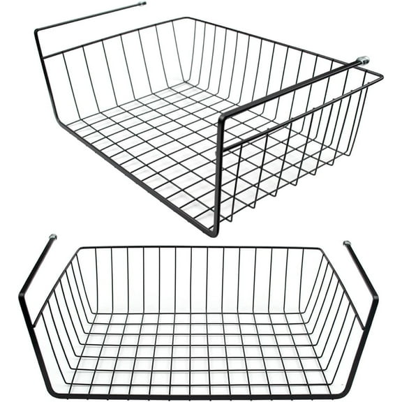Casewin 1 Pack Black Under Shelf Wire Basket, Hanging Storage Baskets Under Cabinet Add-on Storage Racks, Slide-in Baskets Organizer for Kitchen Pantry Desk Bookshelf