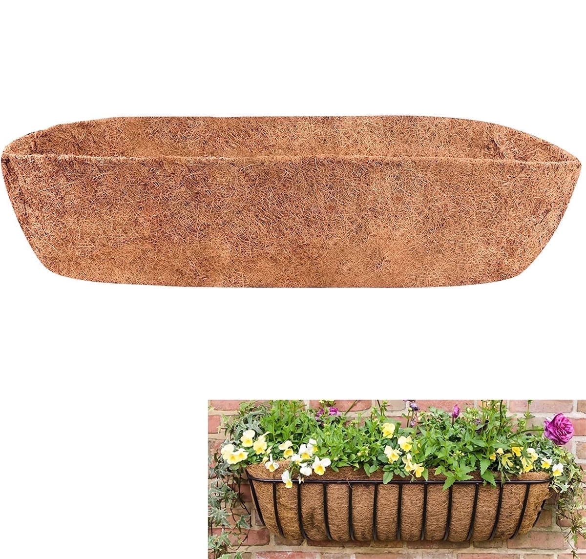 Casewin 1 Pack Trough Coco Liner, Fiber Replacement for Planters, 30inch Half Moon Coconut Coir Planter for Window Box/Hanging Trough Planter, Garden Flower Vegetables Pot, Fence Flower Baskets