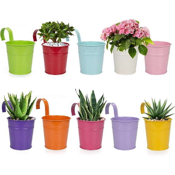 Casewin 10 Pack Metal Flower Hanging Plant Pot Vase Basket Bucket with Hook - Garden Hanger Planter Decor for Seedlings, Brigade, Fence, Balcony Outdoor Decoration Baskets (Pack of 10)