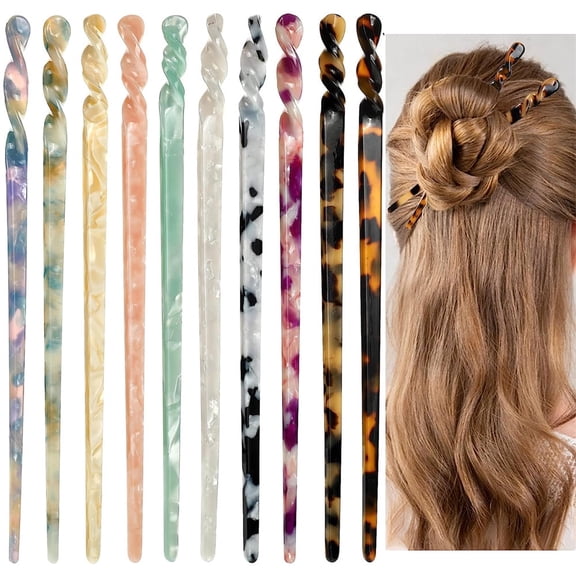 Casewin 10 Pcs Acetate Hair Sticks, Hairpins Chopsticks Forks Accessories for Women and Girls' Long Shawl Hair