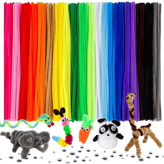 Casewin 100 PCS Pipe Cleaners Craft Supplies Multi-Color Chenille with 250 pcs Wiggle Eyes for Art and Craft Projects Creative DIY Christmas Decorations (12inch x 6mm)