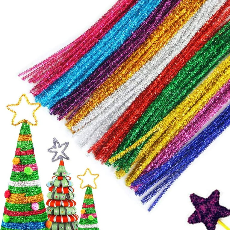 Casewin 100 Pcs Christmas Pipe Cleaners, Craft Pipe Cleaners Glitter  Chenille Creative Arts Chenille for DIY Craft Christmas Decoration
