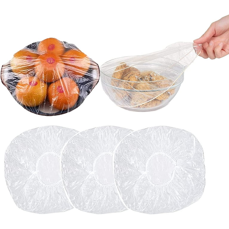 200 Pcs 5 Size Plastic Bowl Covers with Elastic Bulk Reusable Bowl Covers  Disposable Food Covers Storage Cover Plastic Wrap for Leftovers Family