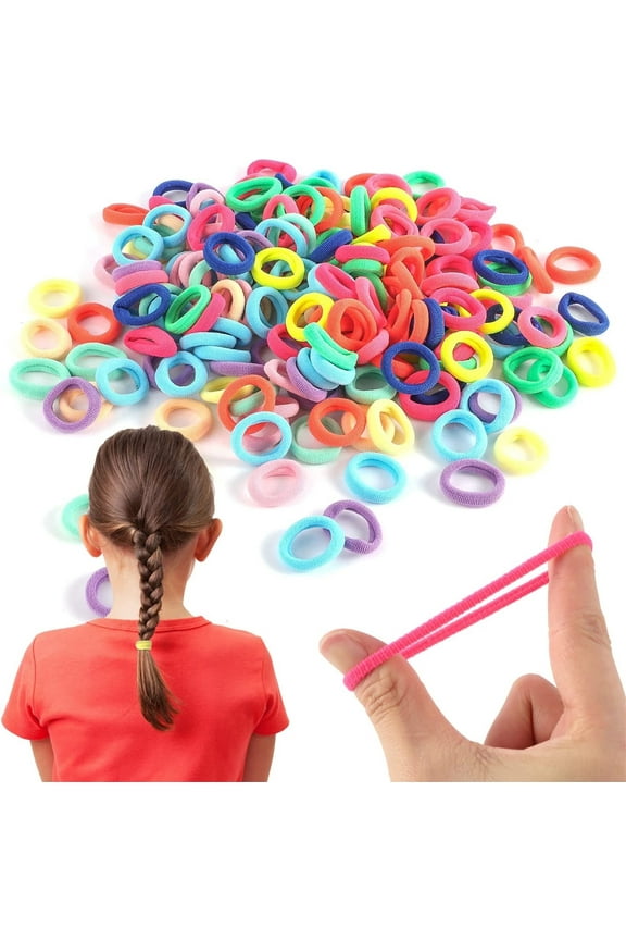 Casewin 100Pcs Baby Hair Ties for Girls, Cotton Toddler Hair Ties, Small Hair Ties Seamless Hair Bands, Elastic Cute Hair Accessories, Multicolor Ponytail Holder for Infants Kids
