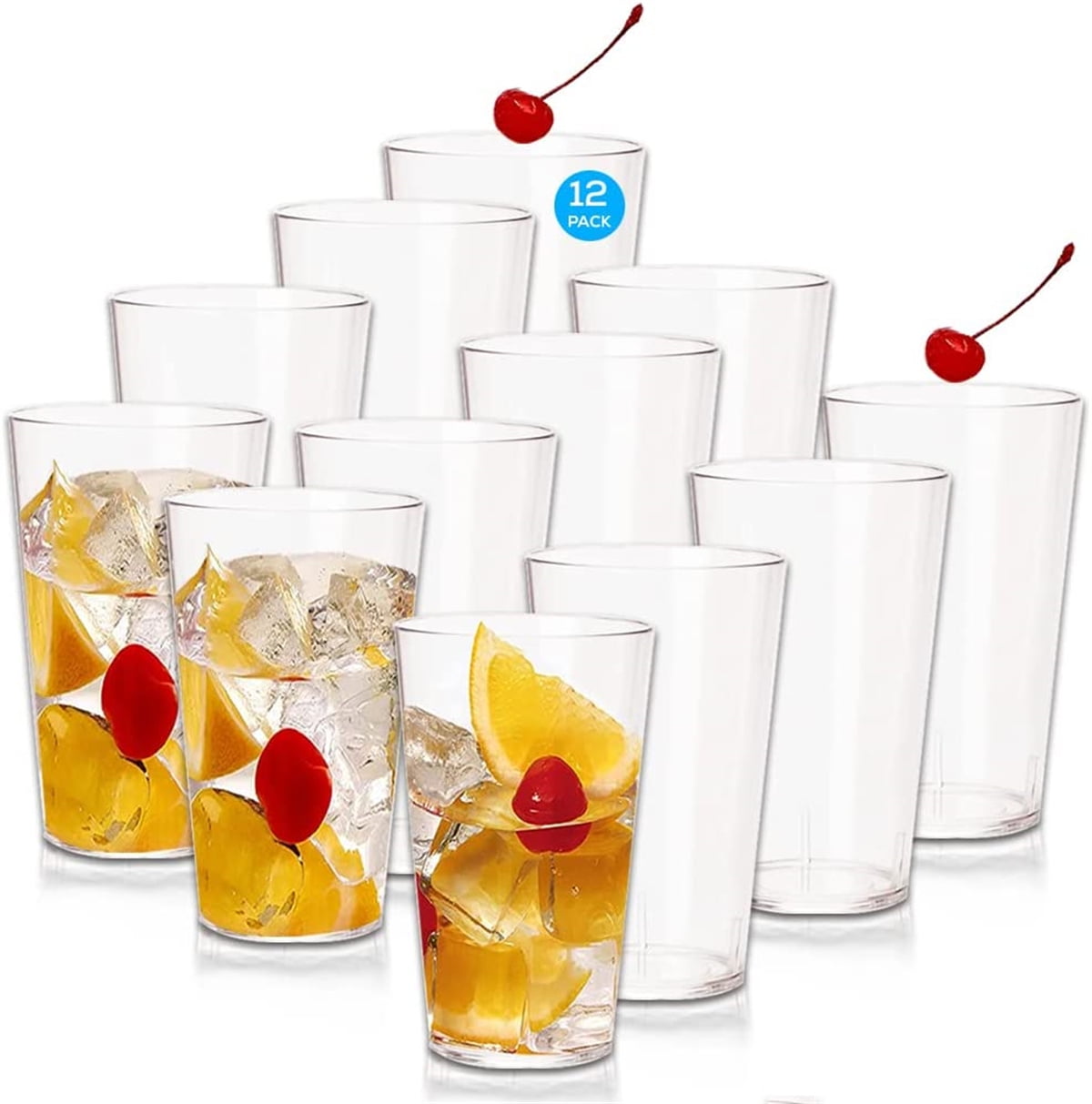 Casewin 11-Ounce Plastic Tumblers (Set of 12), Plastic Drinking Glasses,  Restaurant-Style Tumblers, Commercial-Grade Cups, Stackable, BPA-Free