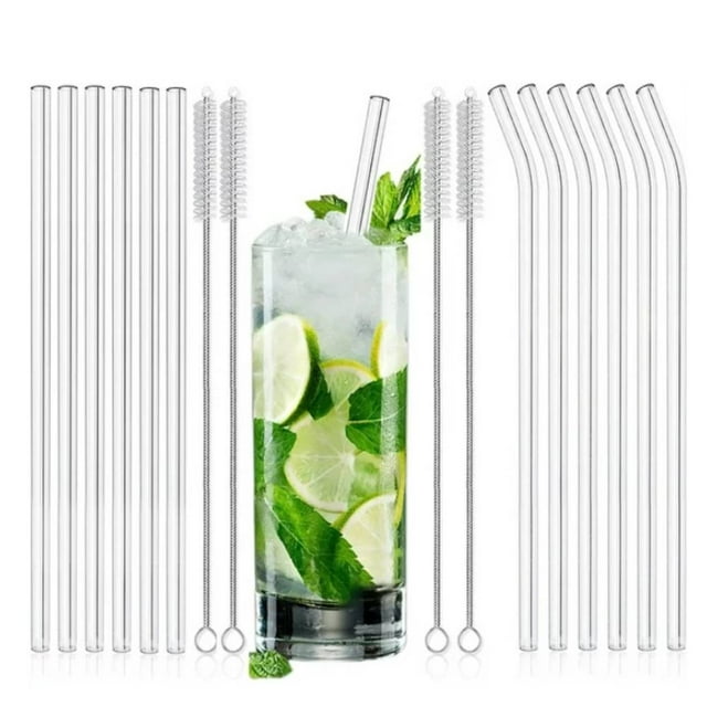 Casewin 12Pack Reusable Glass Straws with Cleaning Brushes, Perfect for Beverages Dishwasher