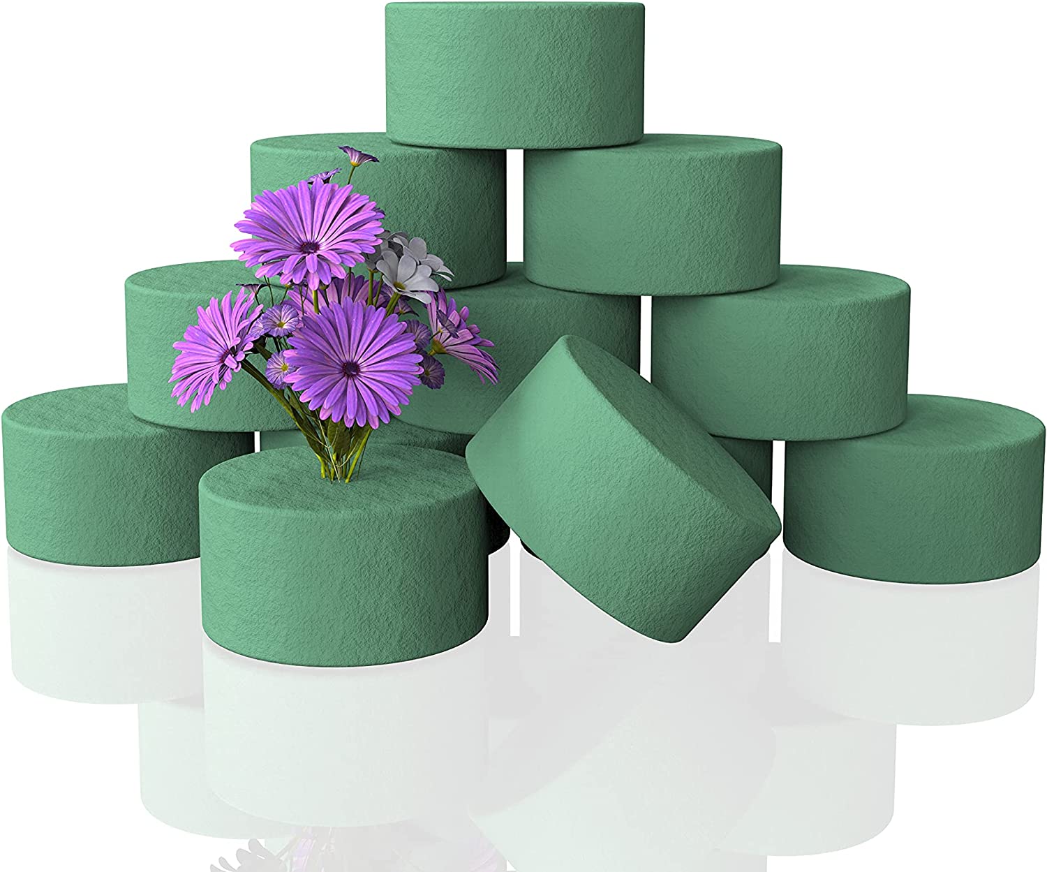 Casewin 12 Pcs Round Floral Foam Blocks for Fresh and Artificial Flowers,  Dry & Wet Green Flower Foam for Flower Arrangements and Florist  Supplies(3.15 X 1.57) 