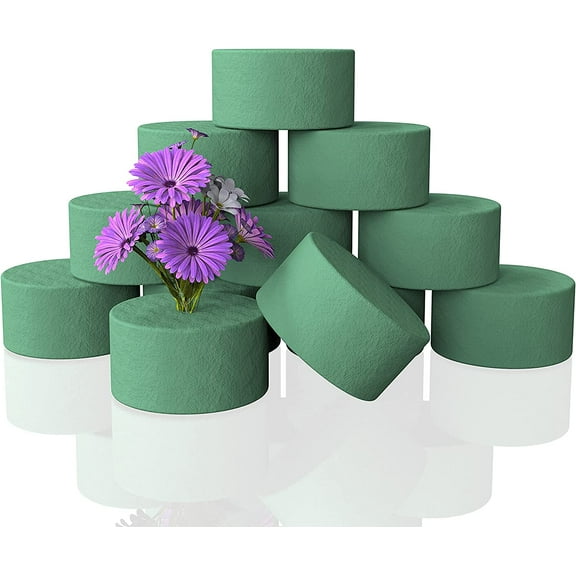 Casewin 12 Pcs Round Floral Foam Blocks for Fresh and Artificial Flowers, Dry & Wet Green Flower Foam for Flower Arrangements and Florist Supplies(3.15" X 1.57")