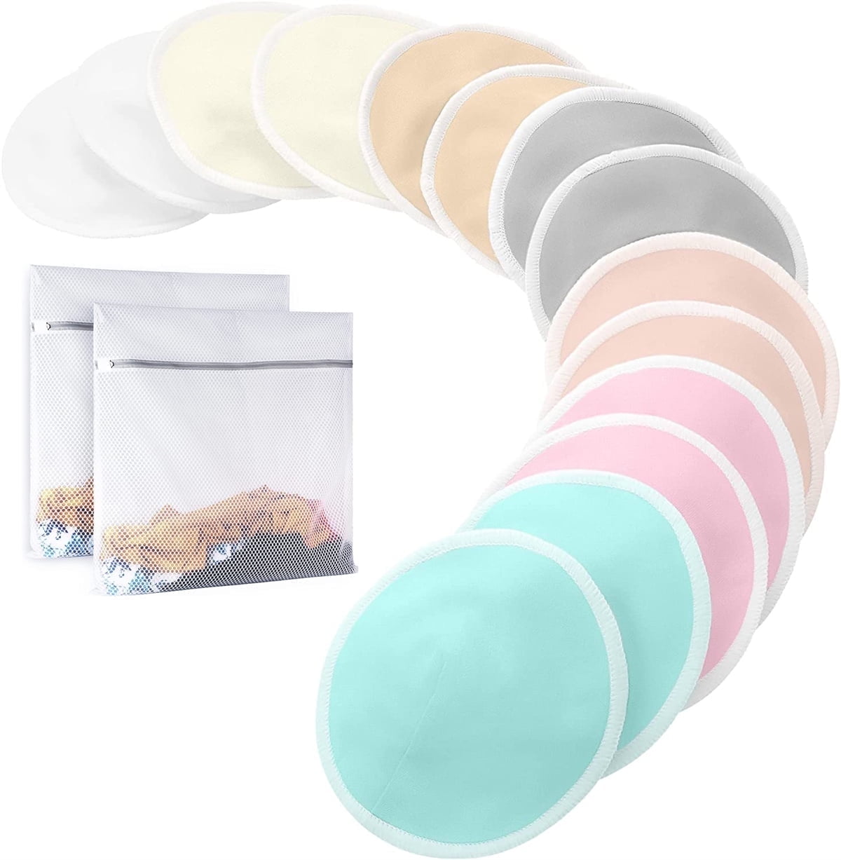 Casewin 14 Pcs Nursing Pads Set, Nursing Pads Organic Bamboo Cotton Washable Reusable Bamboo Pads Soft Absorbent Nursing Pads for Breastfeeding(with2 Laundry Bags)