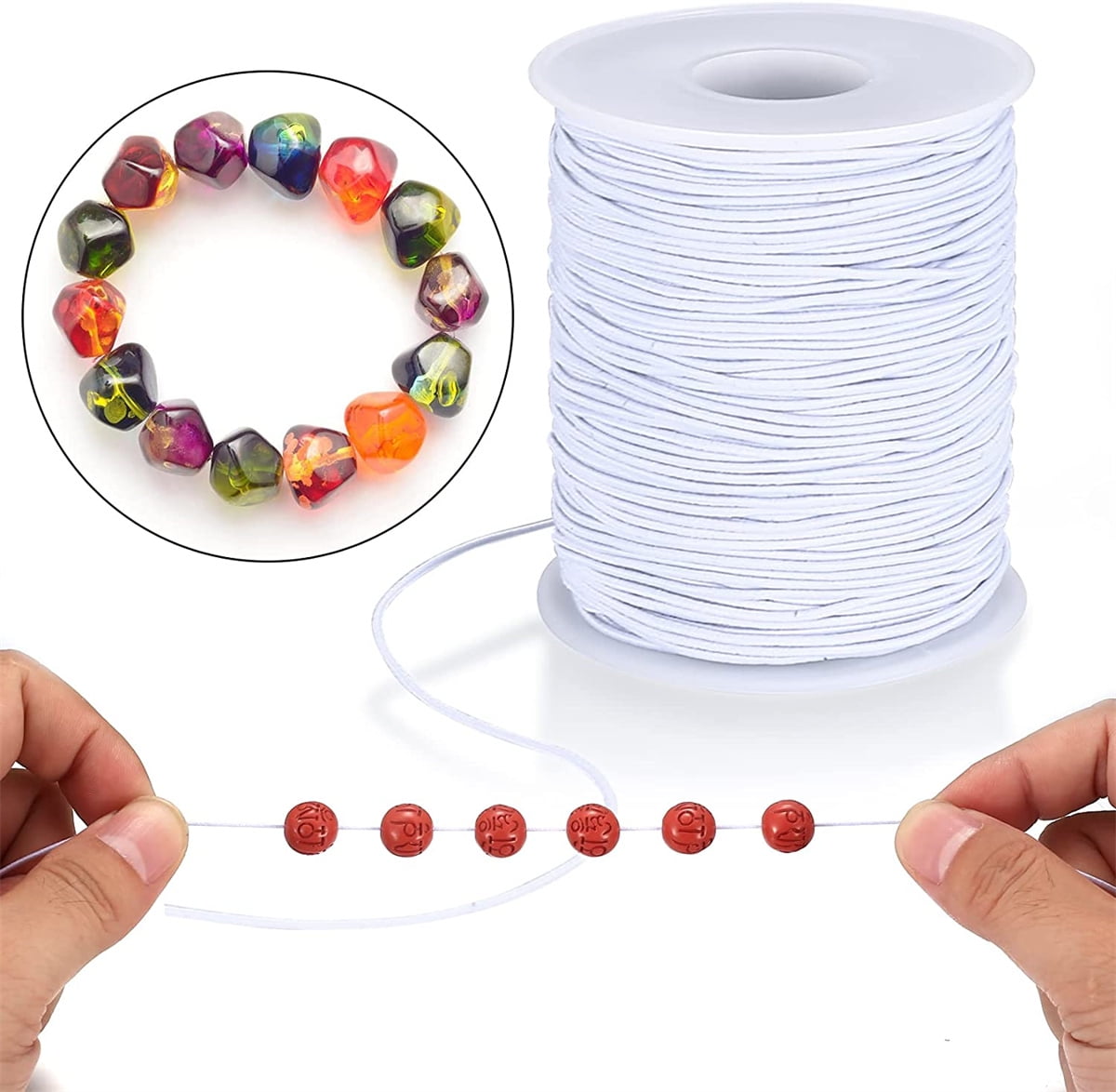 Incraftables Elastic String Cord Set of 3 Rolls (White, Black & Rainbow) 1mm Thick Stretchy Cording Set for DIY Jewelry Bead Mak