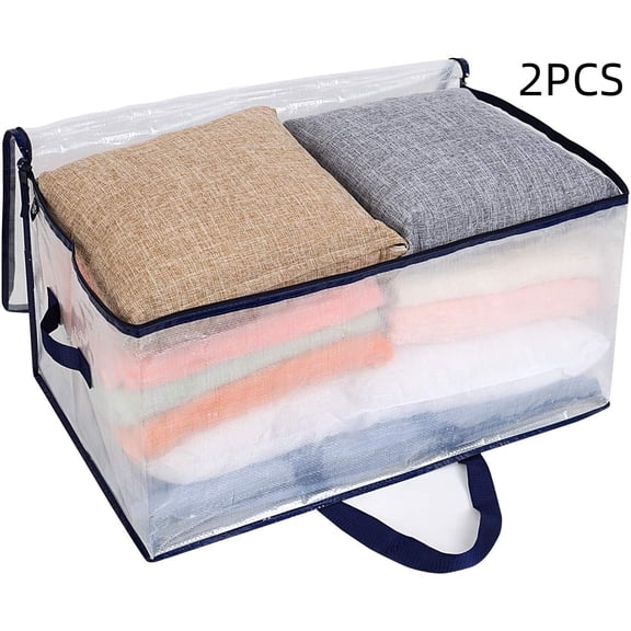 Bexikou 2 Pack Extra Large Clear Moving Bags, Heavy Duty Storage Totes with Reinforced Handles & Strong Double Zipper for Home, Clothes, College Dorm & Moving