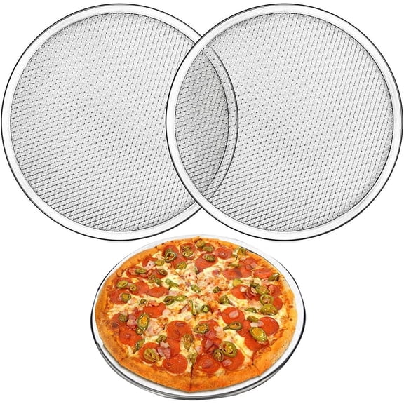 Casewin 2 Pack Round Mesh Pizza Screen Baking Thin Crust Tray Mesh Aluminum Wire Pan Pizza Baking Tool, 12 inch