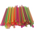 thumbnail image 1 of Casewin 200 Spoon Straws Assorted Neon Colored Snow-Cone Drinking Plastic Straws With Spoons 7 3/4" Plastic Milkshake Straws, 1 of 7