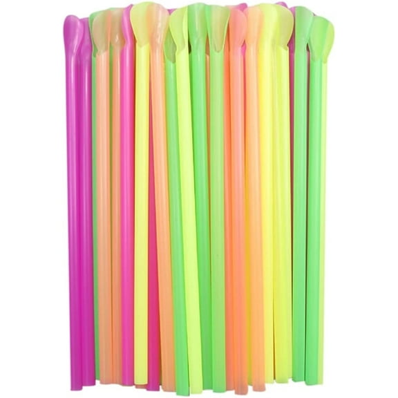 Casewin 200Pcs Slushie Straws, Jumbo Wide Straws, Spoon Scoop Straws for Smoothies Slushies Ice Cones Snow Cones Juice Milkshakes