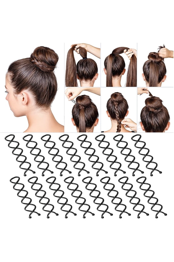 Casewin 20pcs Spiral Hair Pins, Rotating Pin Non-Scratch Round Tips, Twist Screw Hair Pin for Women Bun Hair Style DIY, Spiral Bobby Pins Black