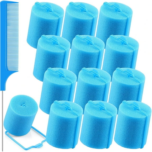 Casewin 24 Pieces Foam Sponge Hair Rollers, Soft Sleeping Hair Curler Flexible Hair Styling Sponge Curler, and Stainless Steel Rat Tail Comb for Hair Styling (2 inch/ 4.8 cm, Random Color)