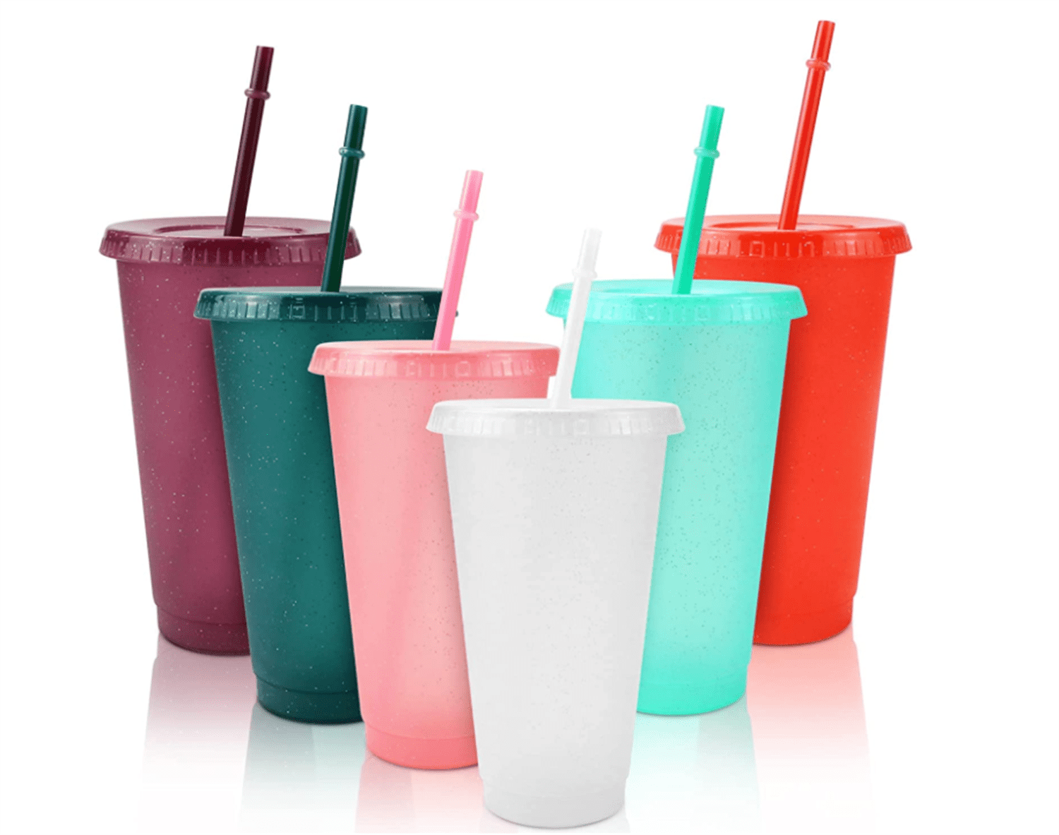 Casewin 24 oz Cups with Lids and Straws Glitter Tumbler with Straw and Lid  Plastic Iced Coffee Tumbler Cup Reusable Travel Mug Water Bottle for  Smoothie(Assorted Color,6 Pack) 