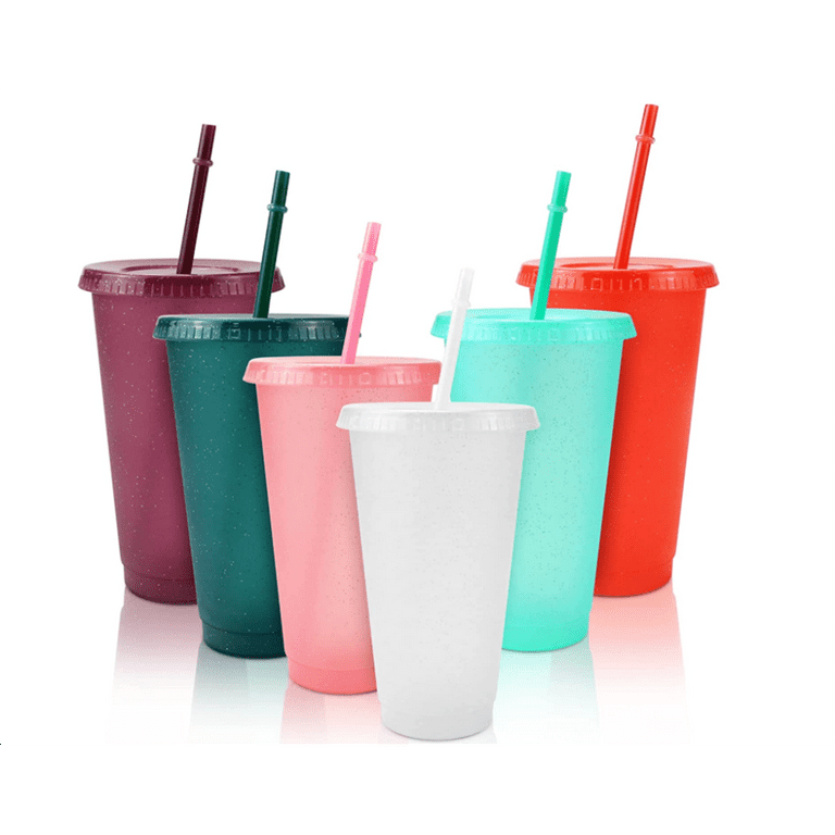 Reusable Plastic Cup,Casewin 5 Pcs Drink Tumblers Coloured Acrylic Cups  Reusable Tumblers with Lids and Straws Plastic Bulk Iced Plastic Cold Water