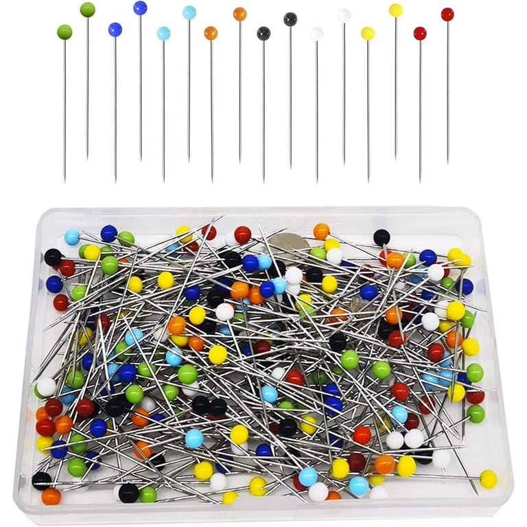 250 PCS Sewing Pins for Fabric, Straight Pins with Colored Ball Glass Heads  Long 1.5inch, Colored Pearl Head Stick Pins for Fabric, Dressmaker