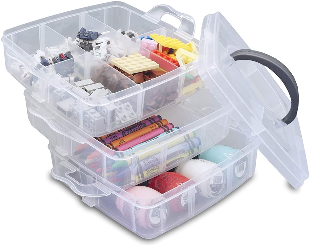 3 Tier Plastic Craft Storage Organizer Box Case with Adjustable