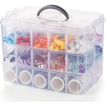 Casewin 3-Layer Things & Crafts Storage Box with 30 Adjustable Compartments for Organizing Washi Tape, Embroidery Accessories, Threads Bobbins, Kids Toy, Beauty Supplies, Nail Polish, Jewelry - Large