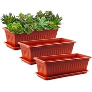 Casewin 3 Pack 17 Inches Flower Plastic Box,Plastic Vegetable Planters with Trays Vegetables Growing Container Garden Flower Plant Pot for Balcony, Patio, Garden, Red