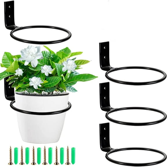 Casewin 3 Pack Flower Pot Holder Ring Wall Mounted, 4 Inch Metal Planter Hooks Hanger Rings with Screws, Wall Bracket for Indoor and Outdoor use, Black