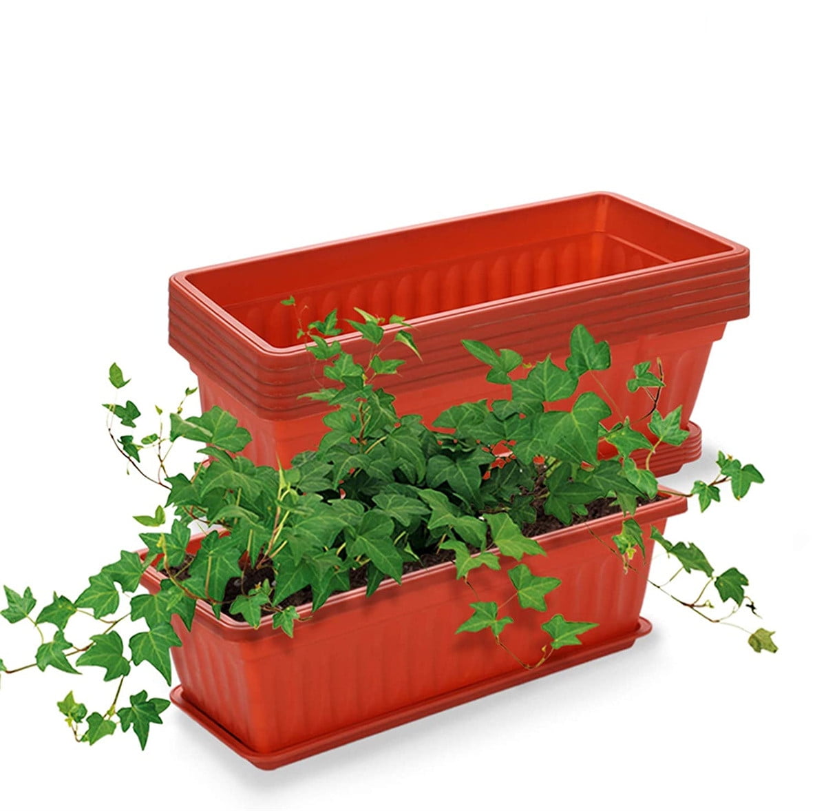 Casewin 3 Packs 17 Inches Terracotta Color Flower Box Plastic Vegetable Planters, for Windowsill