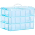thumbnail image 1 of Casewin 3 Tier Blue Transparent Plastic Stackable Storage Box - Adjustable Compartment Slots - Max 30 Compartments - Container for Storing & Organising Toys, Jewellery, Beads, Arts & Crafts, Tools, 1 of 7
