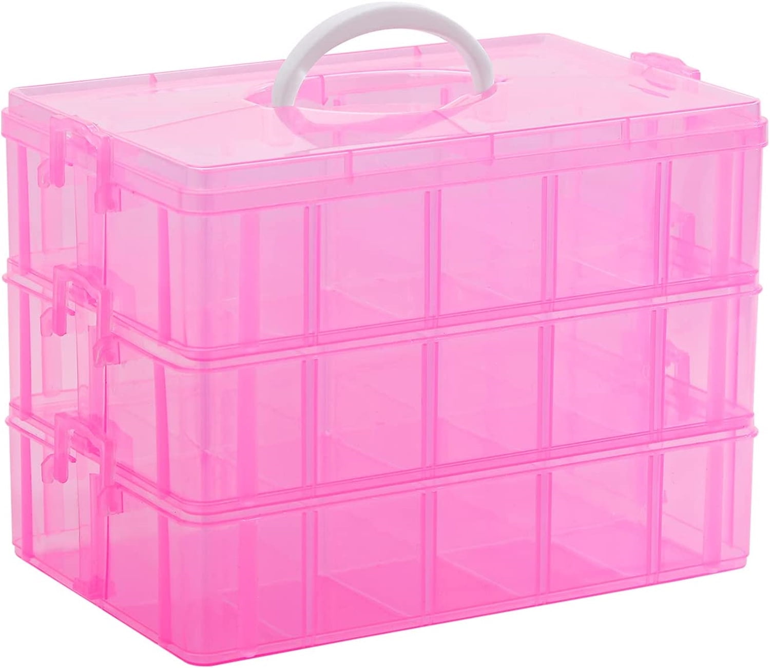SGHUO 3-Tier Pink Craft Storage Container, Stackable Organizer Box with  Dividers for Art Supplies, Beads, Washi Tapes, Seed, Hair Accessories,  Nail