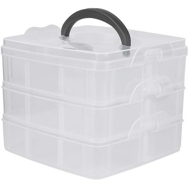 Casewin 3-Tier Stackable Storage Container Box with 18 Compartments, Plastic Organizer Box for Arts and Crafts, Toy, Fuse Beads, Washi Tapes, 6.5*6.5*5.11inch