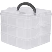 Casewin 3-Tier Stackable Storage Container Box with 18 Compartments, Plastic Organizer Box for Arts and Crafts, Toy, Fuse Beads, Washi Tapes, 6.5*6.5*5.11inch