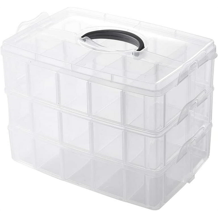Casewin 3-Tier White Craft Storage Container Box, Stackable Organizer Box  with Dividers for Art Supplies, Beads, Washi Tapes, Seed, Hair Accessories,  Nail, 9.84*6.69*7.08in 