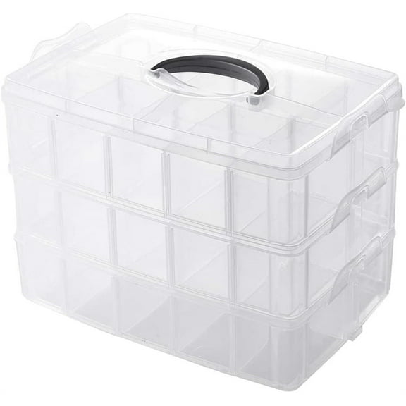 Casewin 3-Tier White Craft Storage Container Box, Stackable Organizer Box with Dividers for Art Supplies, Beads, Washi Tapes, Seed, Hair Accessories, Nail, 9.84*6.69*7.08in