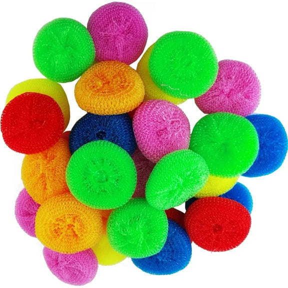 Casewin 30PCS Dish Scrubbers for Dishes Pot Round Scrubber Scouring Pad Nylon Dish Scrubber, Poly Mesh Scouring Dish Pads Non Scratch Scrubbers