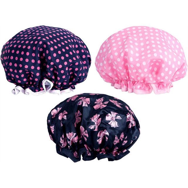 Casewin 3Pcs Shower Cap for Women, Waterproof Double Layer Bath Caps
