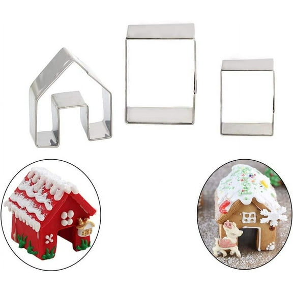 Casewin 3Pcs Stainless Steel Christmas Mini House Mold, Gingerbread Cookie Cutter Set Cupcake Chocolate House (Small)