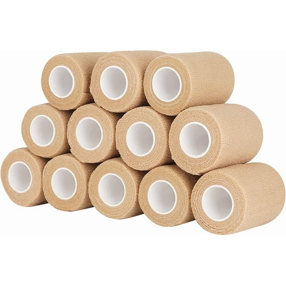 Casewin 3in Wide Self Adherent Cohesive Wrap Bandages (12 Pack), Self Adhesive Bandage Wrap , Brown Athletic Tape, Hand & Wrist Wraps, Ankle wrap, Premium-Grade Medical Stretch Wrap, Non Woven Wrap