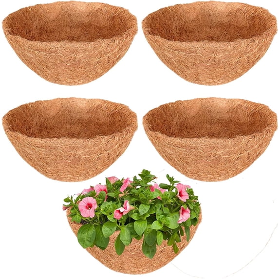 Casewin 4 PCS 10 Inch Round Coco Liners Hanging Basket,Natural Replacement Coconut Fiber Liner for Garden Flower Pot Vegetables Herbs