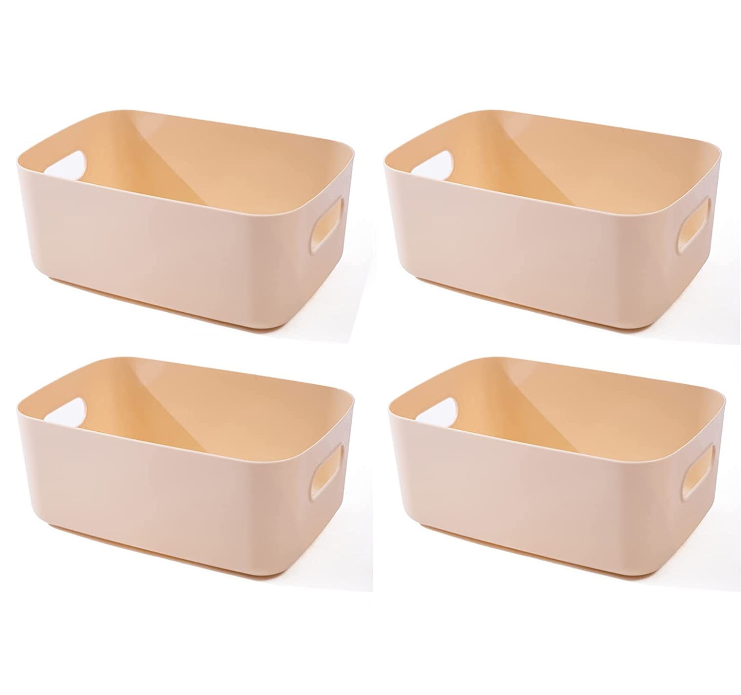 Casewin 4 Pack Plastic Storage Baskets,9.6*6.3*3.9in Household Organizers  with Handles Small Pantry Organizer Basket Bins for Shelf, Countertops,  Desktops (Beige) 