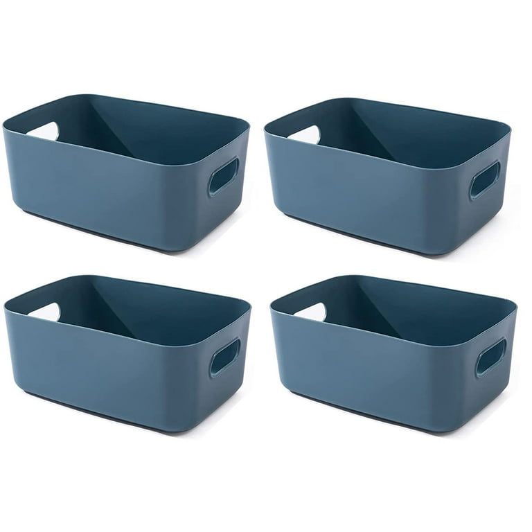 Casewin 4 Pack Plastic Storage Baskets, Blue Storage Boxes