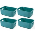 thumbnail image 1 of Casewin 4 Pack Plastic Storage Boxes | Green Storage Baskets with Handles | Stackable Cupboard Organiser | Kitchen Cupboard Storage for Bathroom, Bedroom, Office, School and Home, 1 of 8