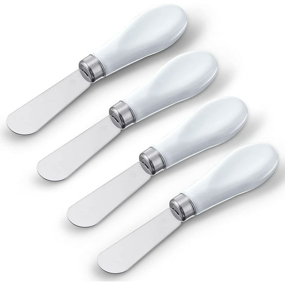Casewin 4 Pieces Stainless Steel Butter knife,Butter Knife with White Porcelain Handle Butter Spreader Knives for Kitchen for Cold Butter Butter knife Easy Spread, 5.24*2.36*0.67in
