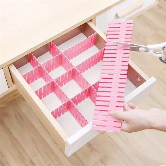 Casewin 4pcs DIY Plastic Grid Drawer Dividers Adjustable Drawer Organizer Storage Separators Tidy Container for Closet, Office Desk, Kitchen Storage, Dresser, Makeup Tools, Underwear, Socks (Pink)