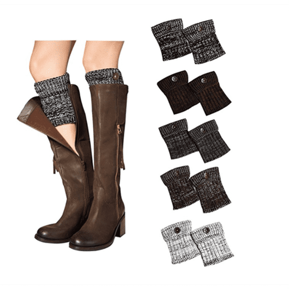 Casewin 5 Pairs Winter Warm Boot Cuffs, Crochet Knitted Boot Cuffs Short Leg Warmers Twist Boot Topper Socks Short Ankle Warmers with Slouch Button Design for Women Girls